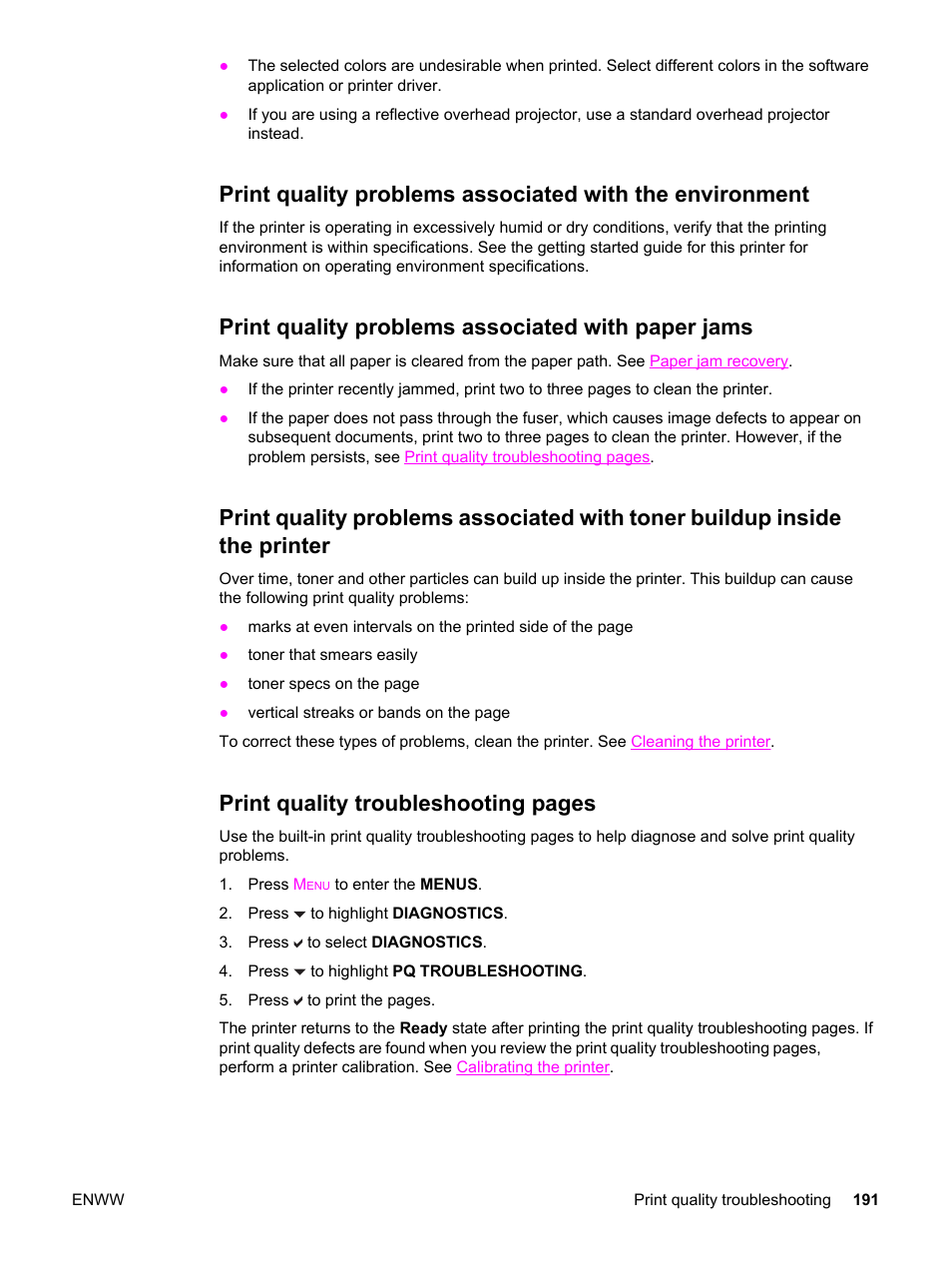 Print quality problems associated with paper jams, Print quality troubleshooting pages | HP 3550 User Manual | Page 203 / 250