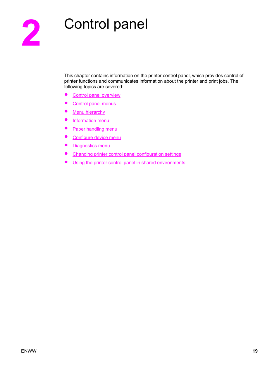 Control panel, 2 control panel | HP 3550 User Manual | Page 31 / 250
