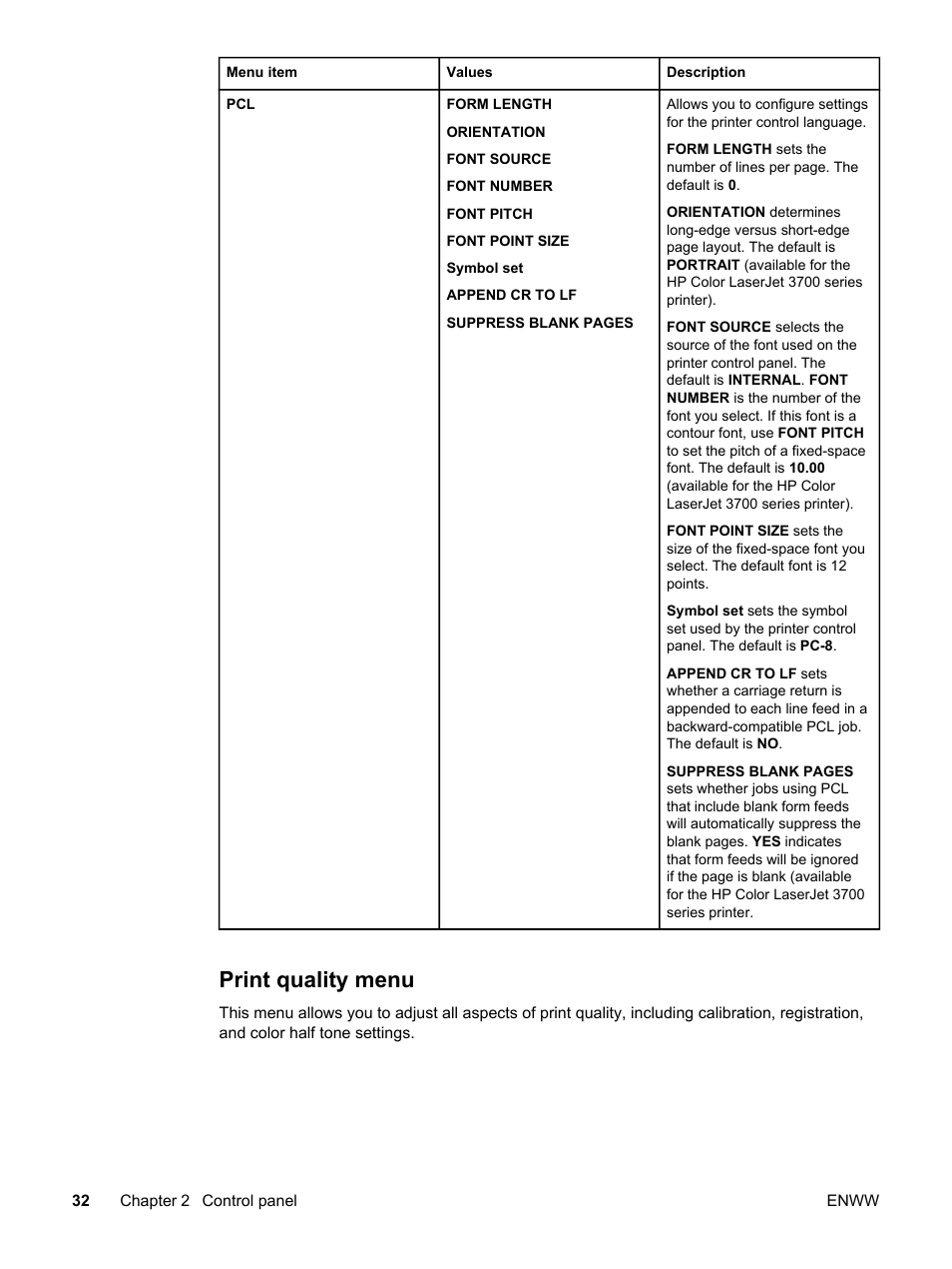 Print quality menu | HP 3550 User Manual | Page 44 / 250