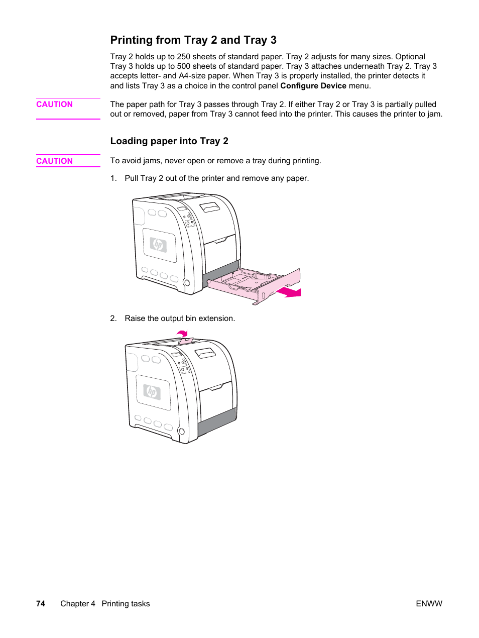 Printing from tray 2 and tray 3 | HP 3550 User Manual | Page 86 / 250