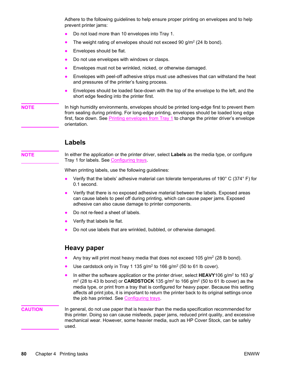 Labels, Heavy paper, Labels heavy paper | HP 3550 User Manual | Page 92 / 250