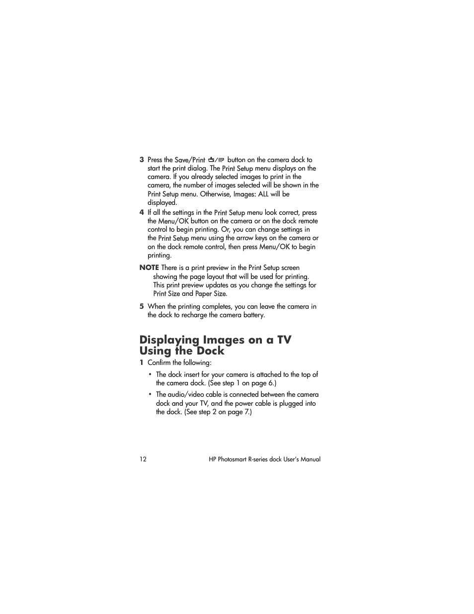 Displaying images on a tv using the dock | HP R-series User Manual | Page 12 / 23