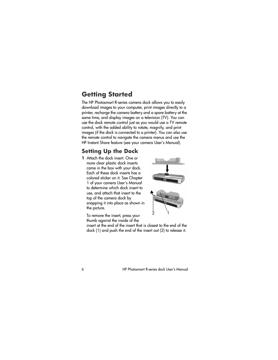 Getting started, Setting up the dock | HP R-series User Manual | Page 6 / 23