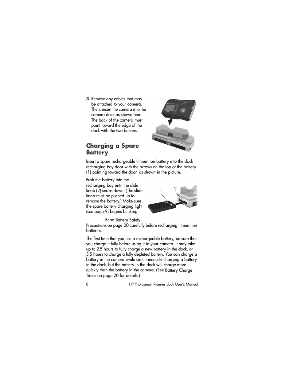 Charging a spare battery | HP R-series User Manual | Page 8 / 23
