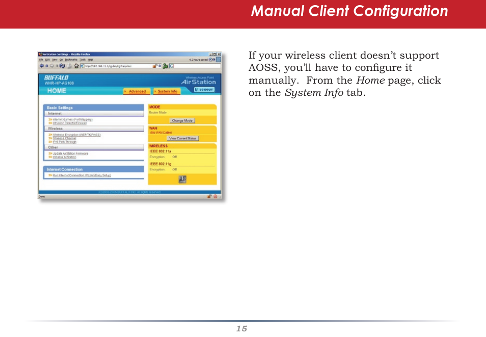 Manual client configuration | HP WHR-HP-AG108 User Manual | Page 15 / 88