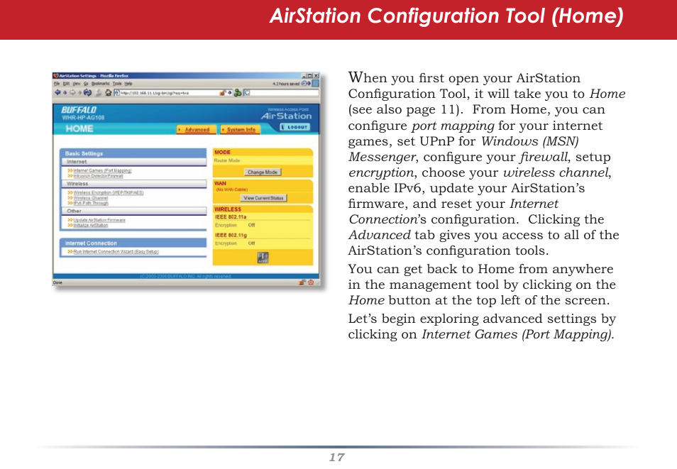 Airstation configuration tool (home) | HP WHR-HP-AG108 User Manual | Page 17 / 88