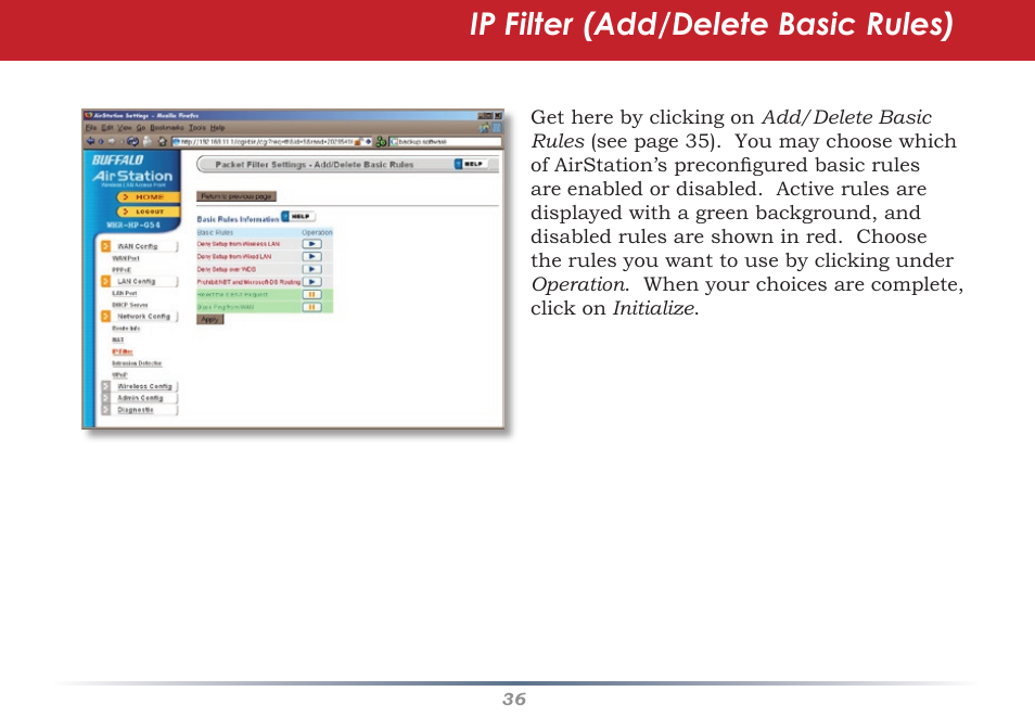 Ip filter (add/delete basic rules) | HP WHR-HP-AG108 User Manual | Page 36 / 88