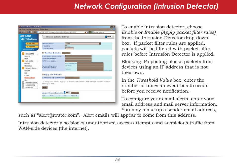 Network configuration (intrusion detector) | HP WHR-HP-AG108 User Manual | Page 38 / 88
