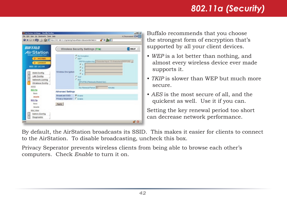 11a (security) | HP WHR-HP-AG108 User Manual | Page 42 / 88