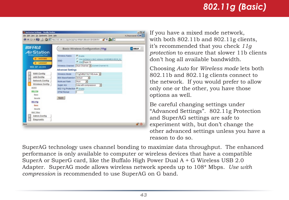 11g (basic) | HP WHR-HP-AG108 User Manual | Page 43 / 88