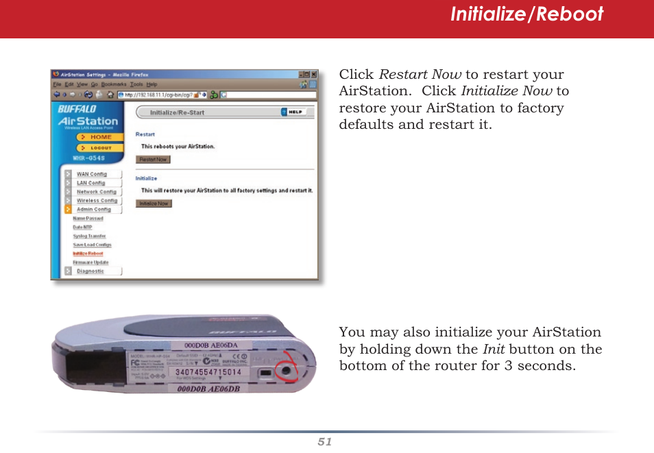 Initialize/reboot | HP WHR-HP-AG108 User Manual | Page 51 / 88