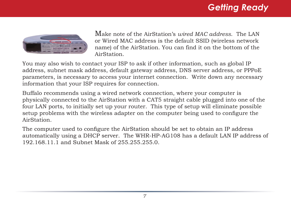 Getting ready | HP WHR-HP-AG108 User Manual | Page 7 / 88