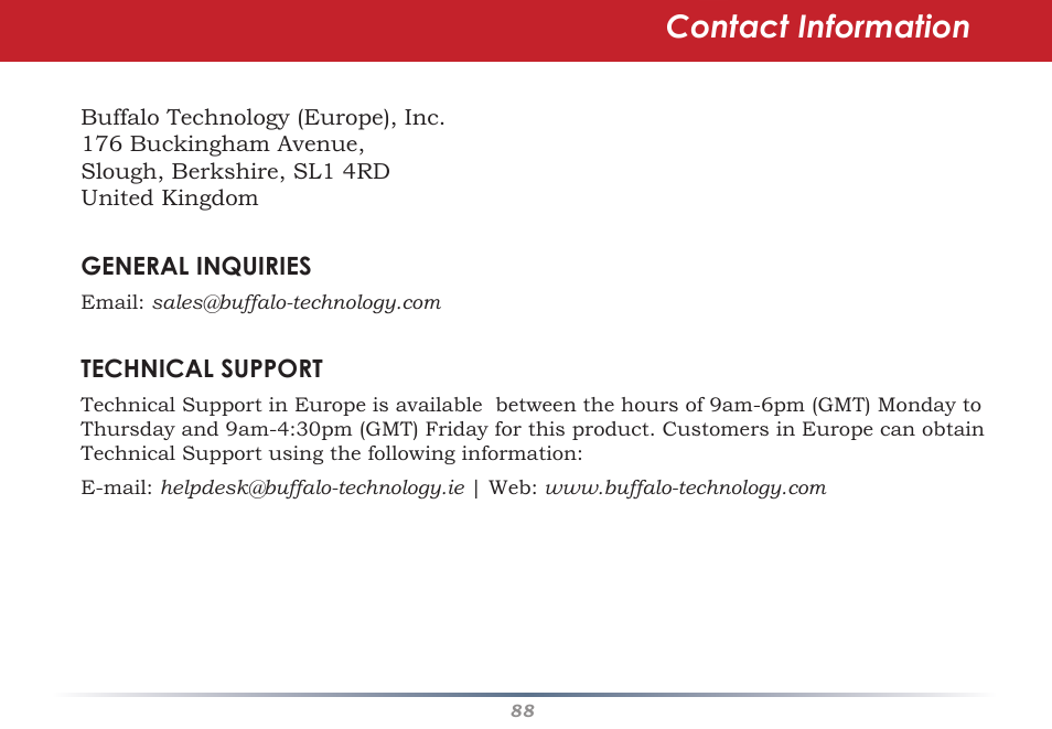 Contact information | HP WHR-HP-AG108 User Manual | Page 88 / 88