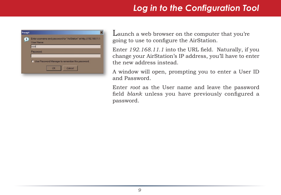 Log in to the configuration tool | HP WHR-HP-AG108 User Manual | Page 9 / 88