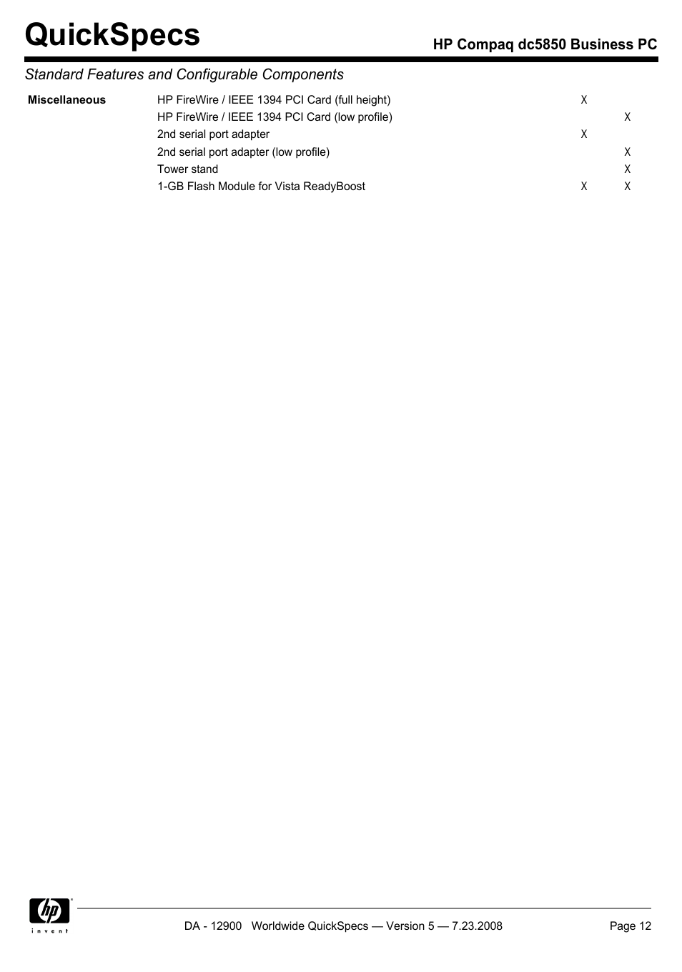 Quickspecs | HP Compaq Business PC dc5850 User Manual | Page 12 / 40