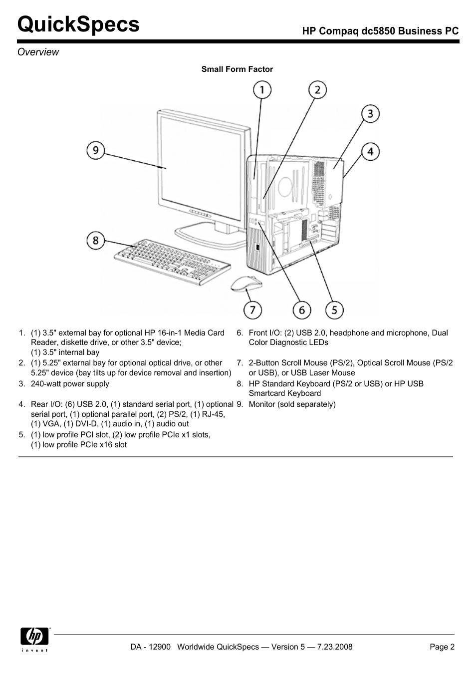 Quickspecs, Hp compaq dc5850 business pc overview | HP Compaq Business PC dc5850 User Manual | Page 2 / 40