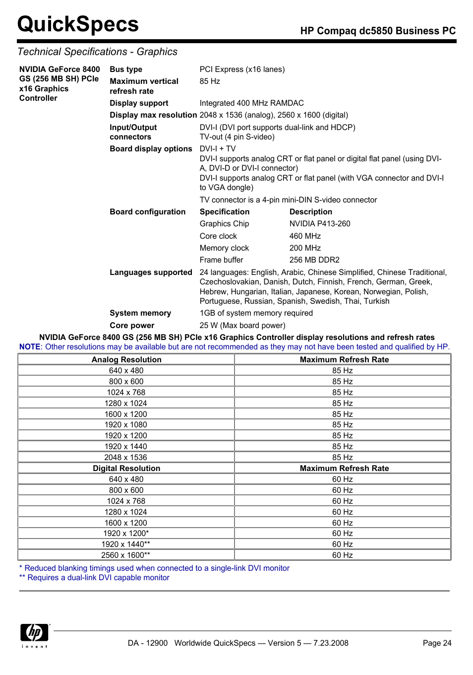 Quickspecs | HP Compaq Business PC dc5850 User Manual | Page 24 / 40