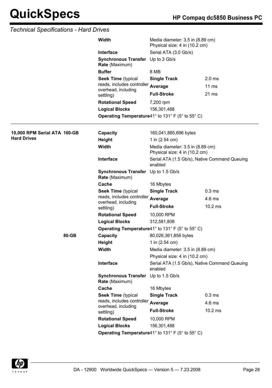 Quickspecs | HP Compaq Business PC dc5850 User Manual | Page 28 / 40