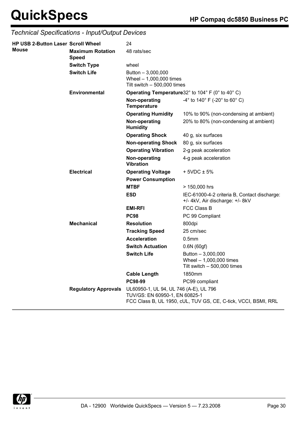 Quickspecs | HP Compaq Business PC dc5850 User Manual | Page 30 / 40