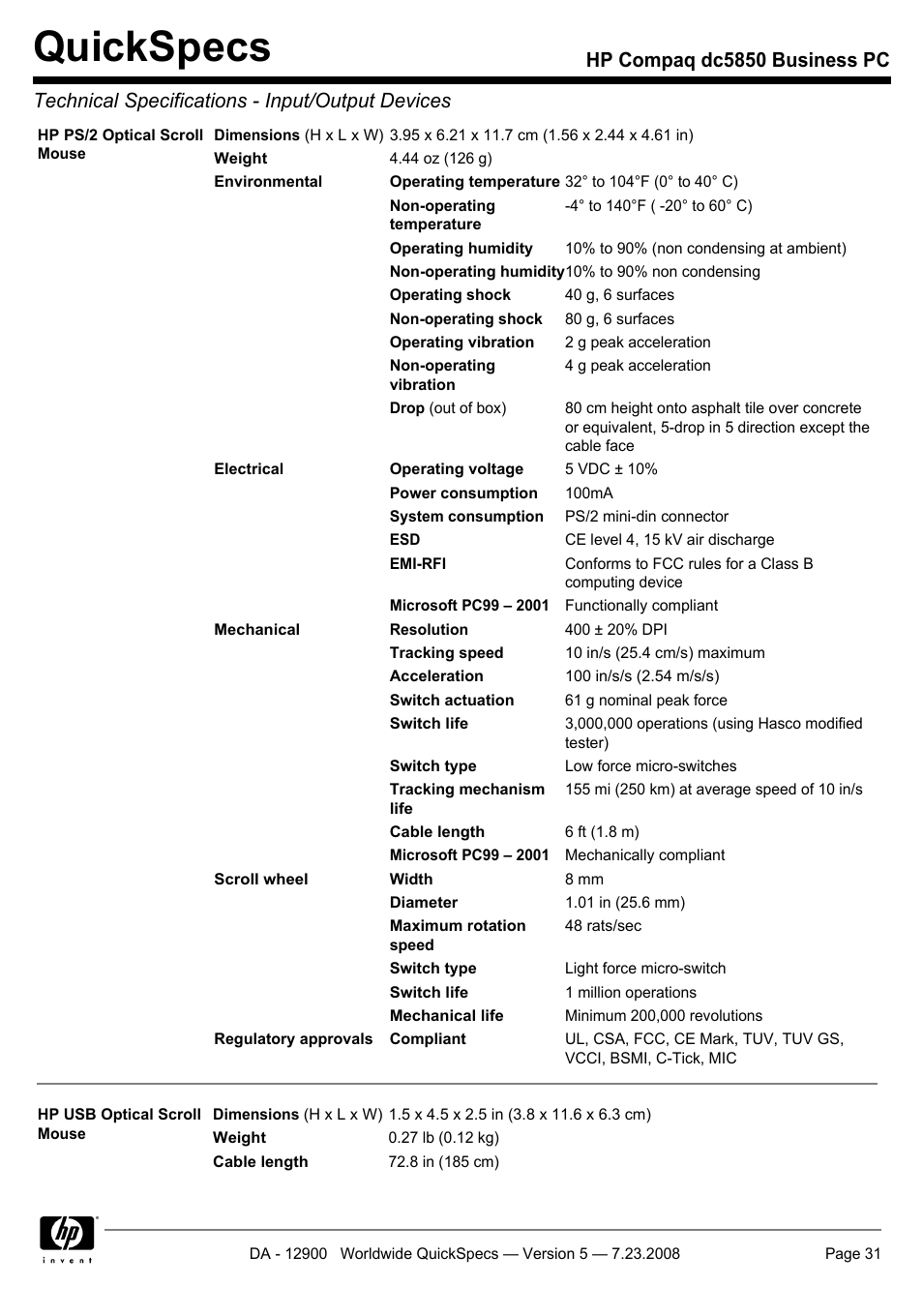 Quickspecs | HP Compaq Business PC dc5850 User Manual | Page 31 / 40