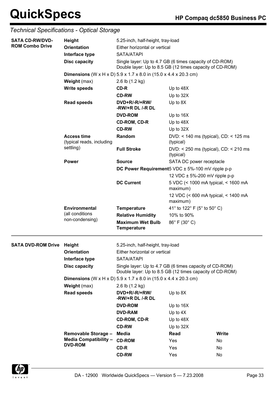 Quickspecs | HP Compaq Business PC dc5850 User Manual | Page 33 / 40