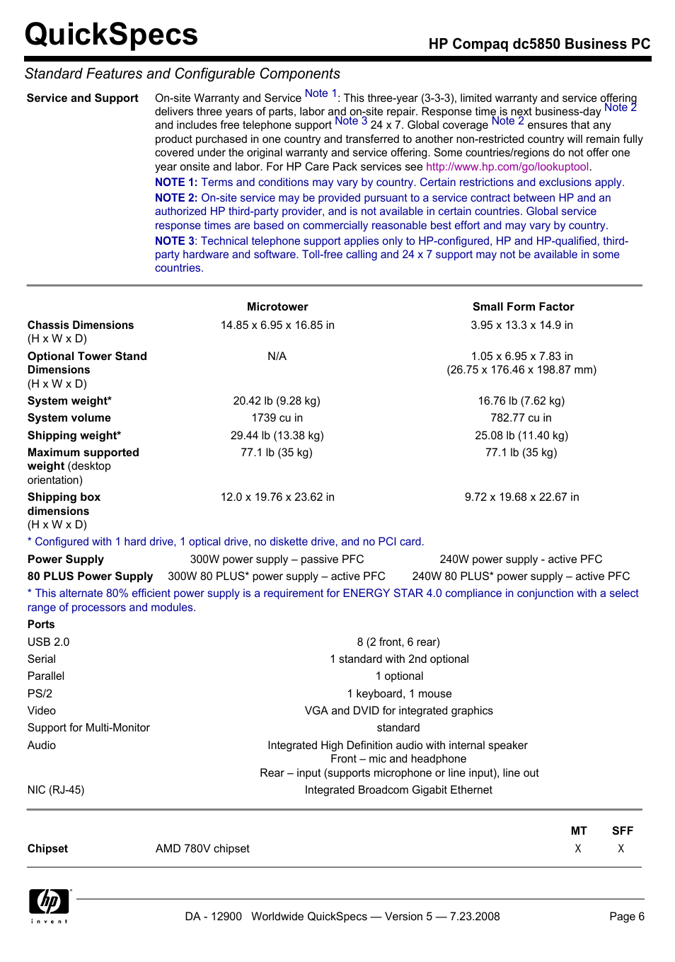 Quickspecs | HP Compaq Business PC dc5850 User Manual | Page 6 / 40