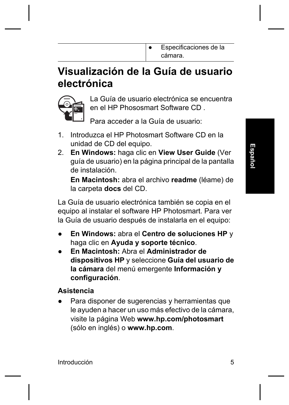 Visualización de la guía de usuario electrónica | HP E427 User Manual | Page 25 / 44