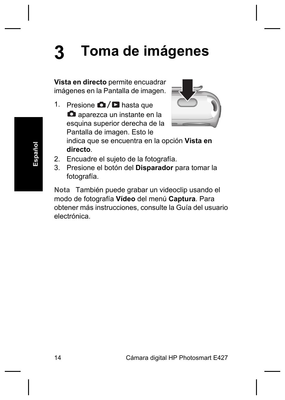 Toma de imágenes | HP E427 User Manual | Page 34 / 44