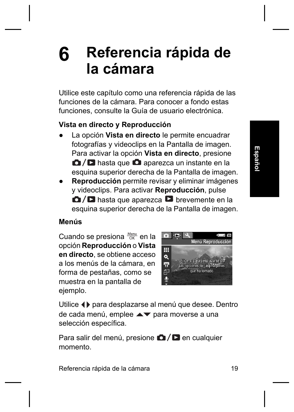 Referencia rápida de la cámara | HP E427 User Manual | Page 39 / 44