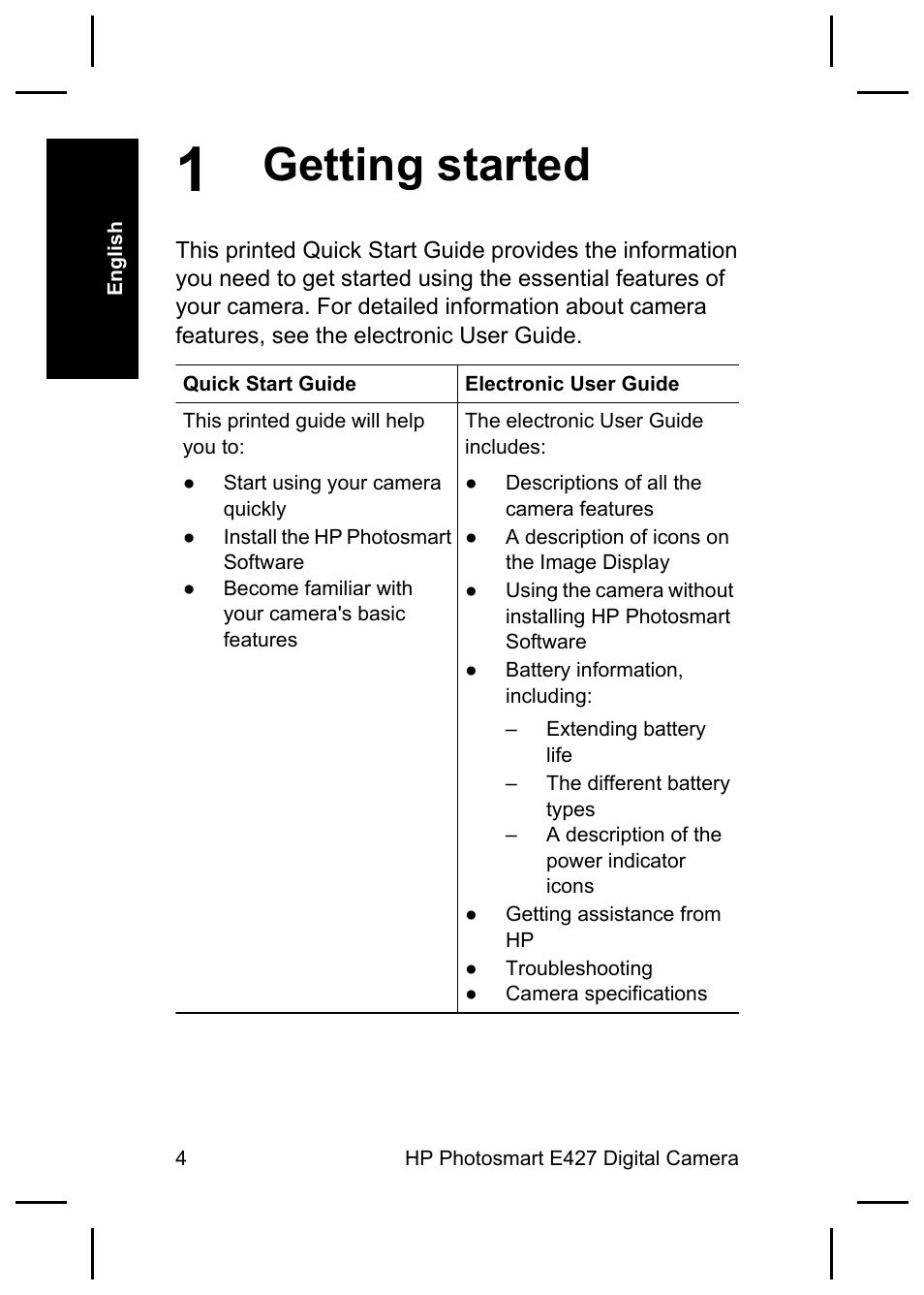 Getting started | HP E427 User Manual | Page 6 / 44