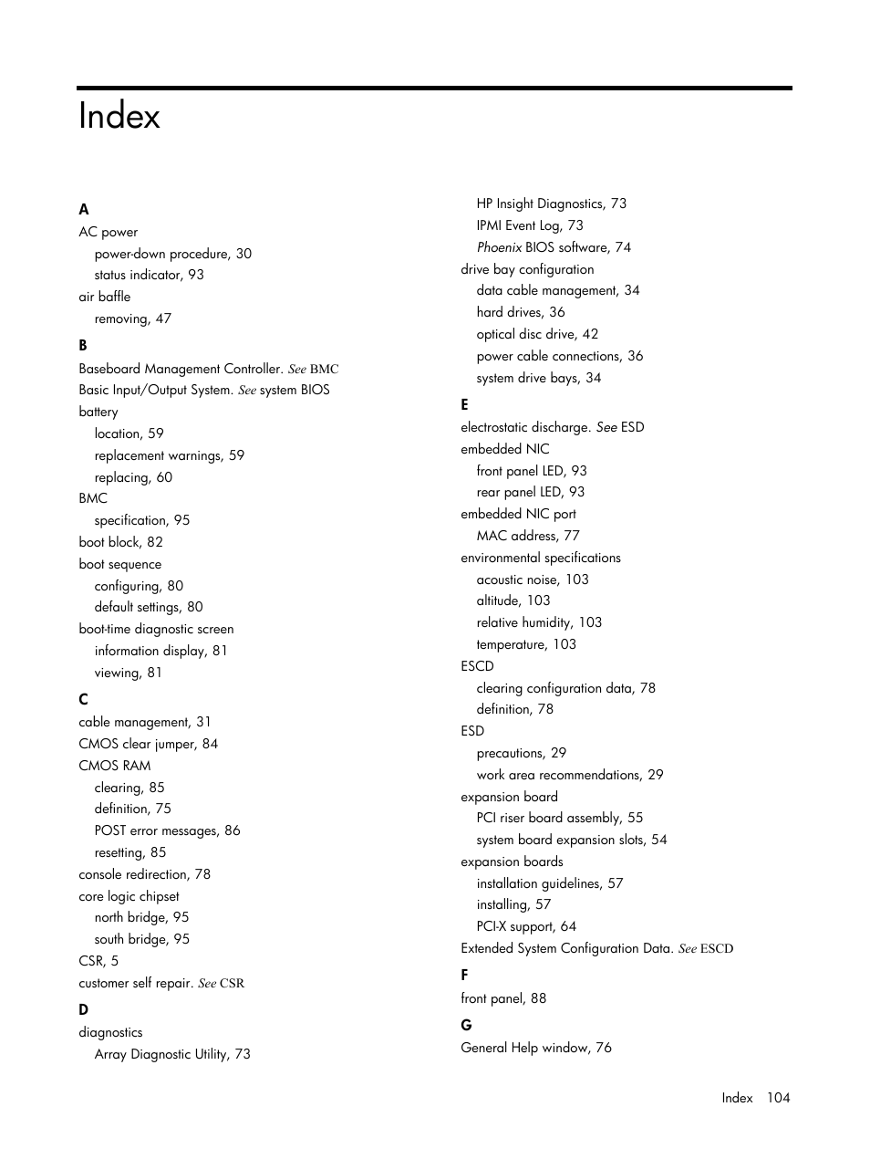 Index | HP DL120 User Manual | Page 104 / 108