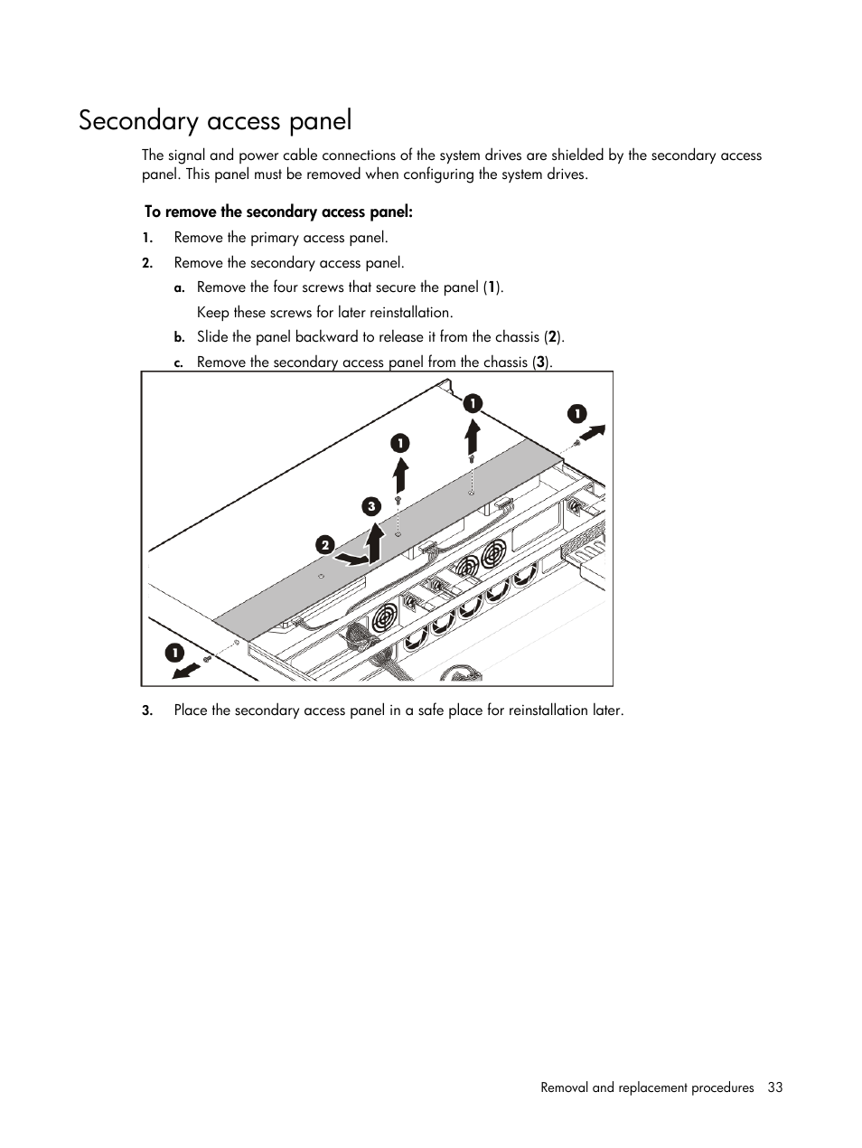 Secondary access panel | HP DL120 User Manual | Page 33 / 108