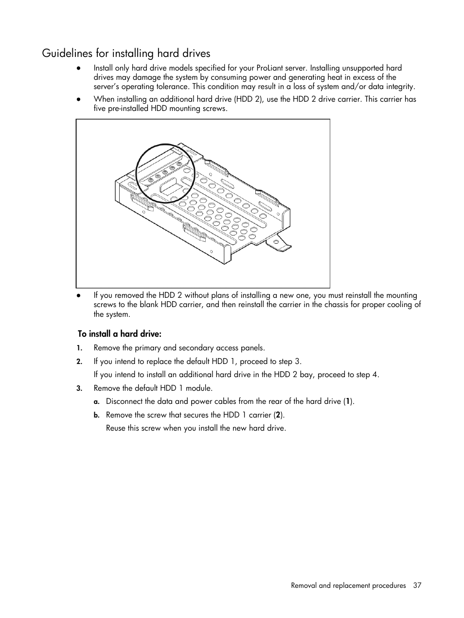 Guidelines for installing hard drives | HP DL120 User Manual | Page 37 / 108