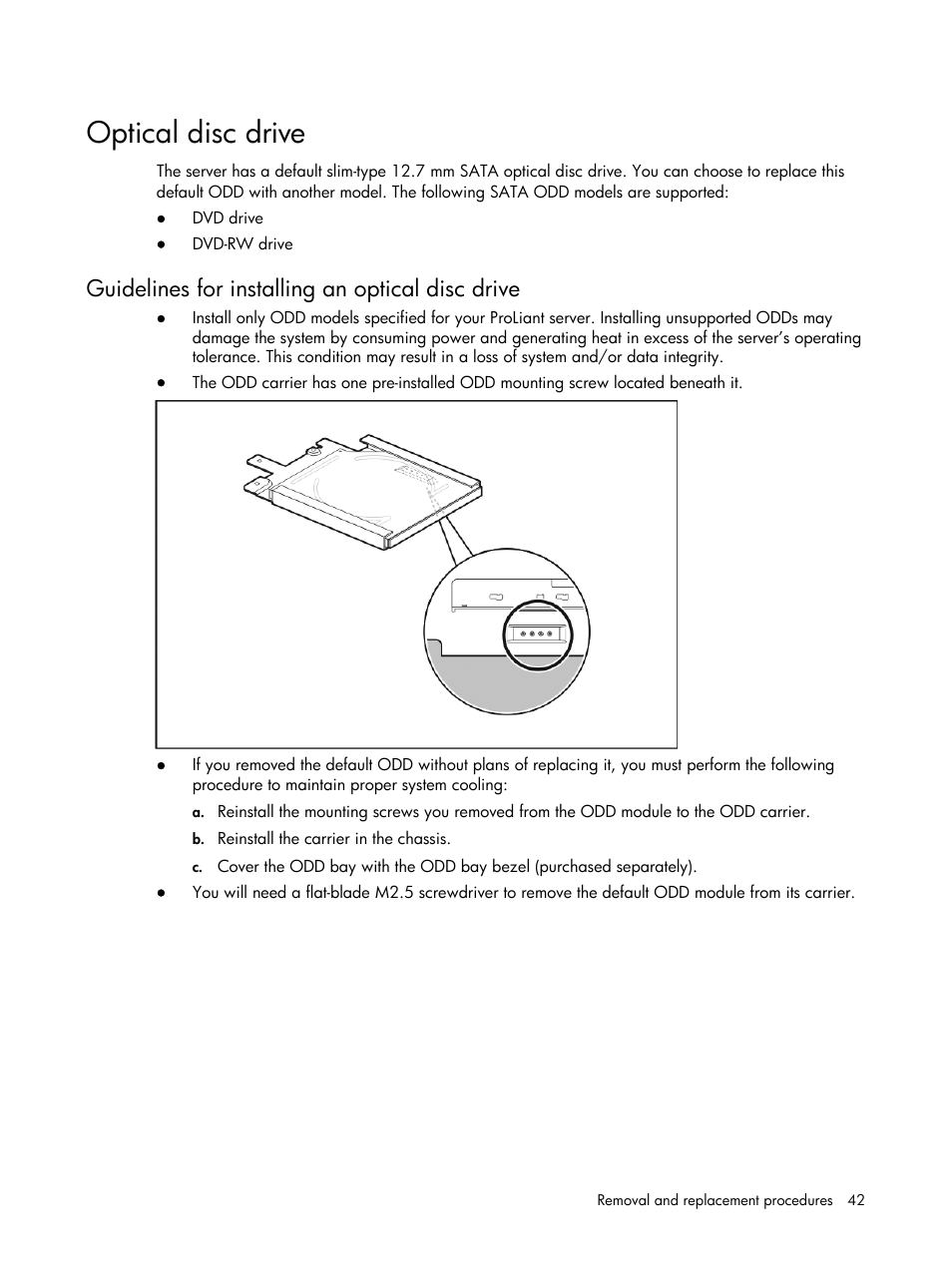 Optical disc drive, Guidelines for installing an optical disc drive | HP DL120 User Manual | Page 42 / 108