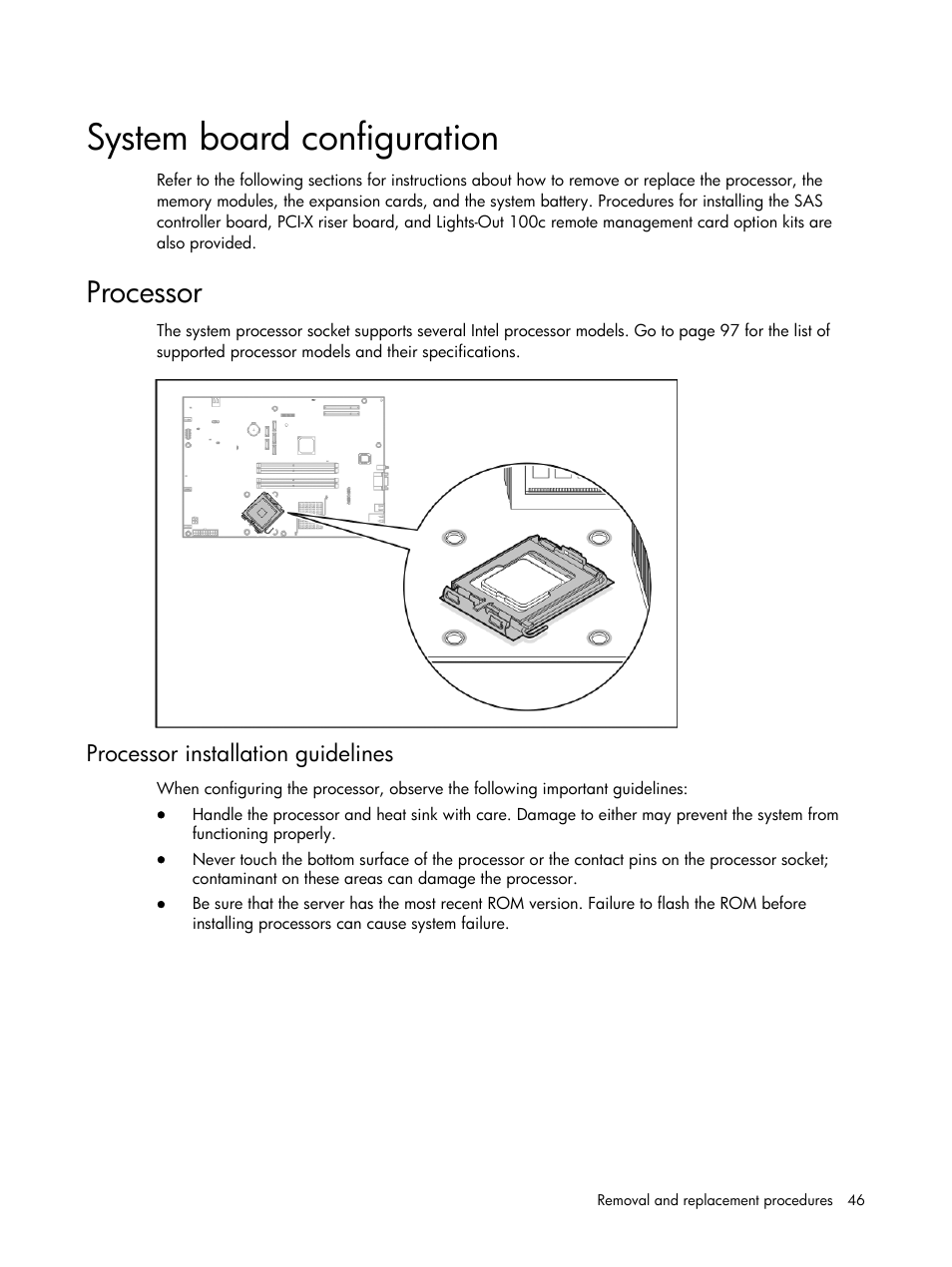 System board configuration, Processor, Processor installation guidelines | HP DL120 User Manual | Page 46 / 108
