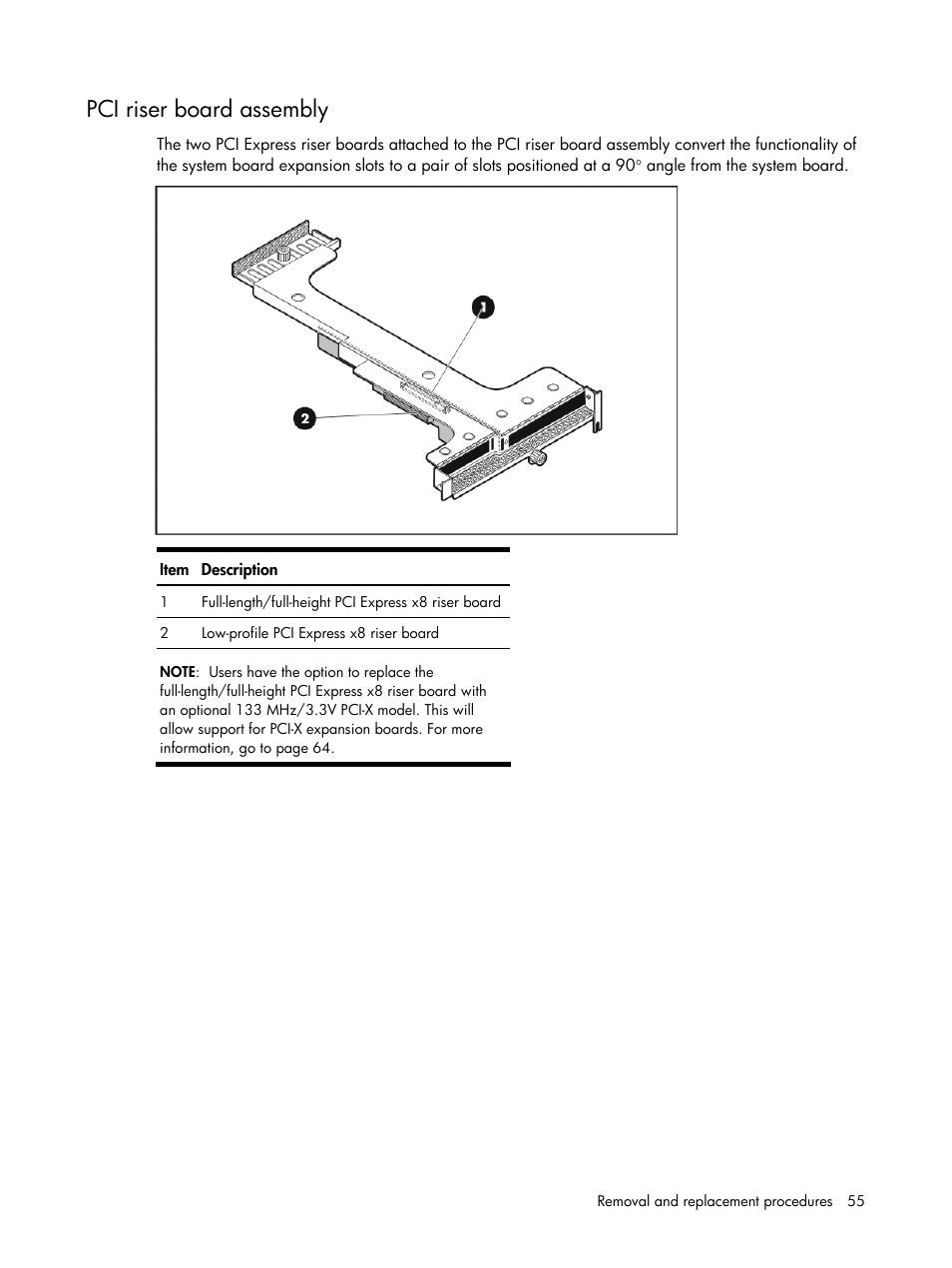 Pci riser board assembly | HP DL120 User Manual | Page 55 / 108