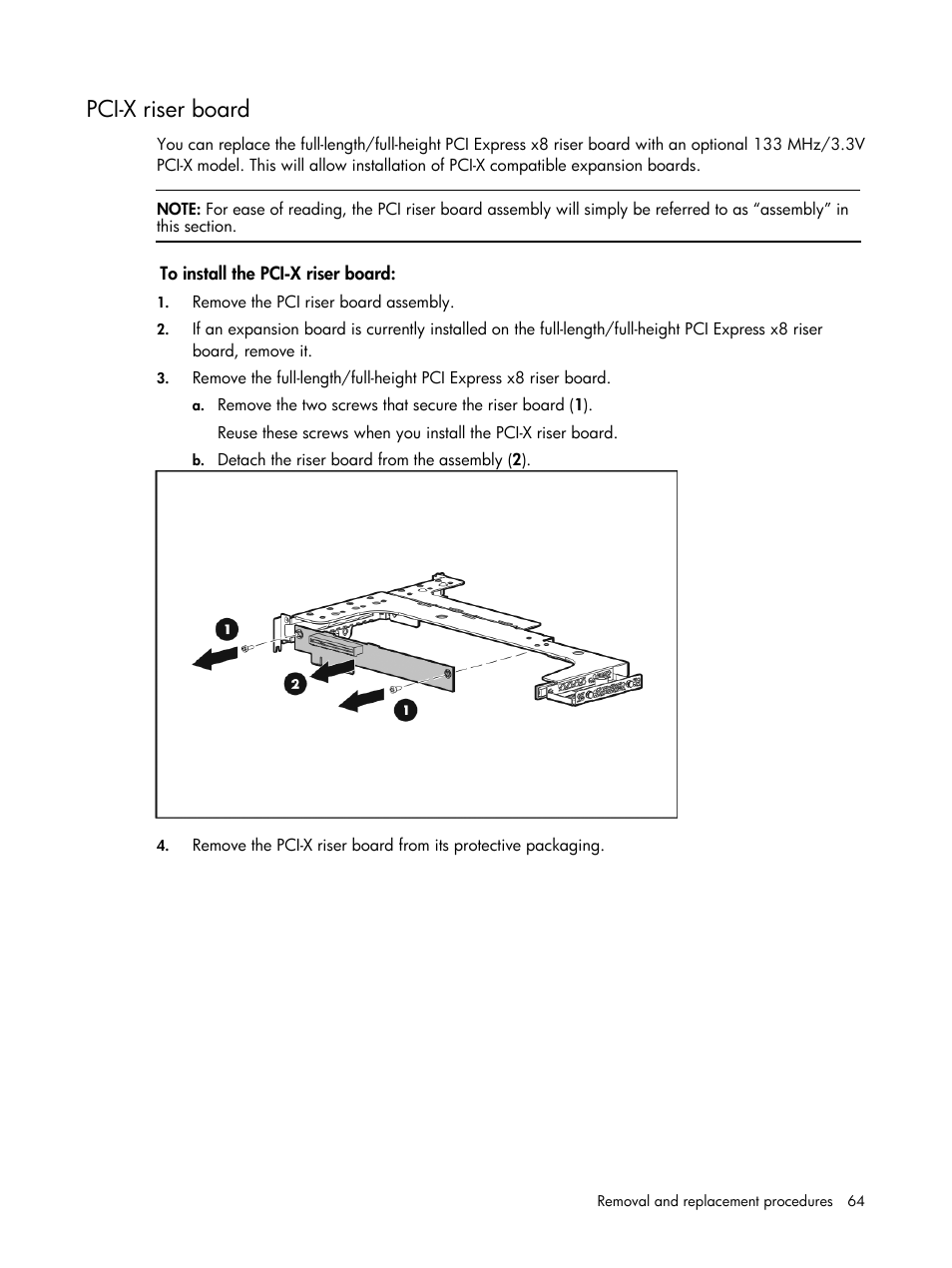 Pci-x riser board | HP DL120 User Manual | Page 64 / 108
