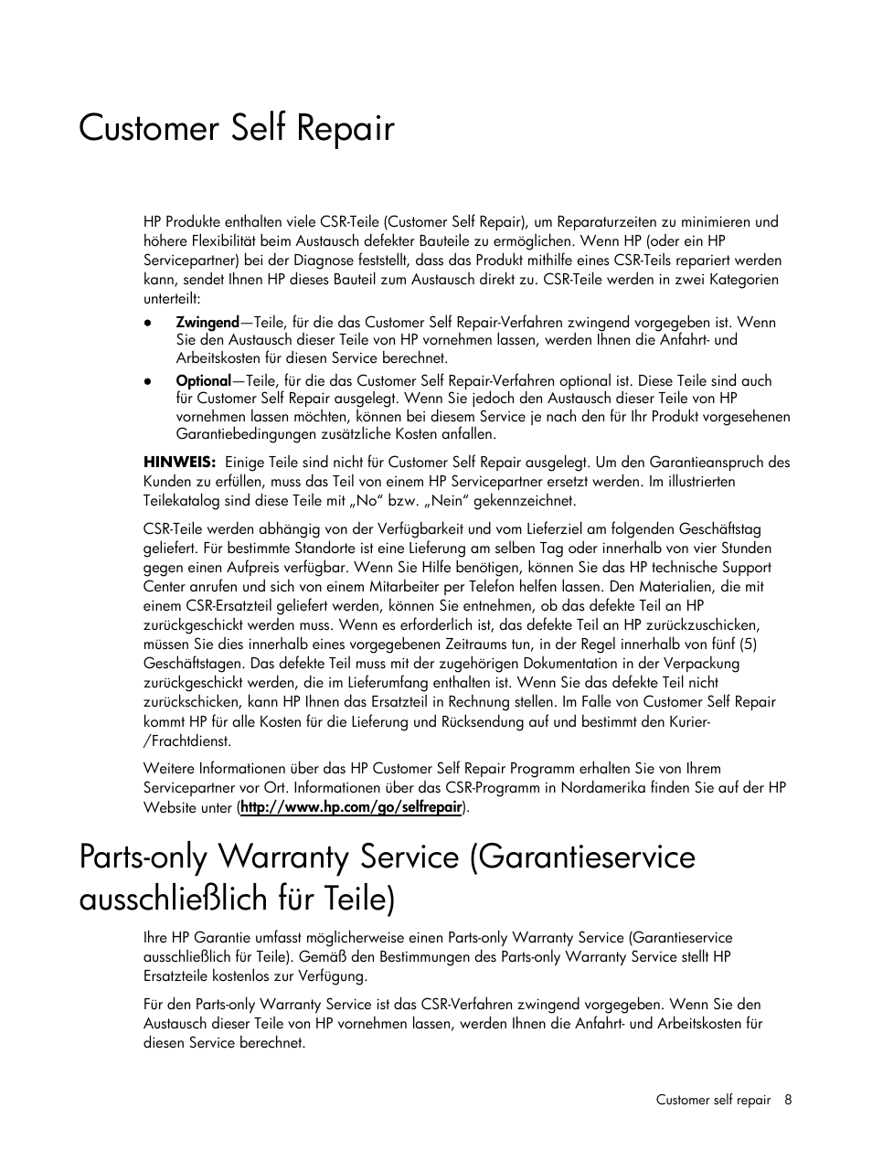 Customer self repair | HP DL120 User Manual | Page 8 / 108