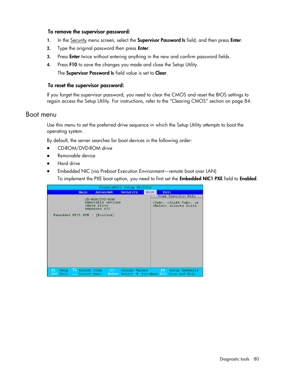 Boot menu | HP DL120 User Manual | Page 80 / 108