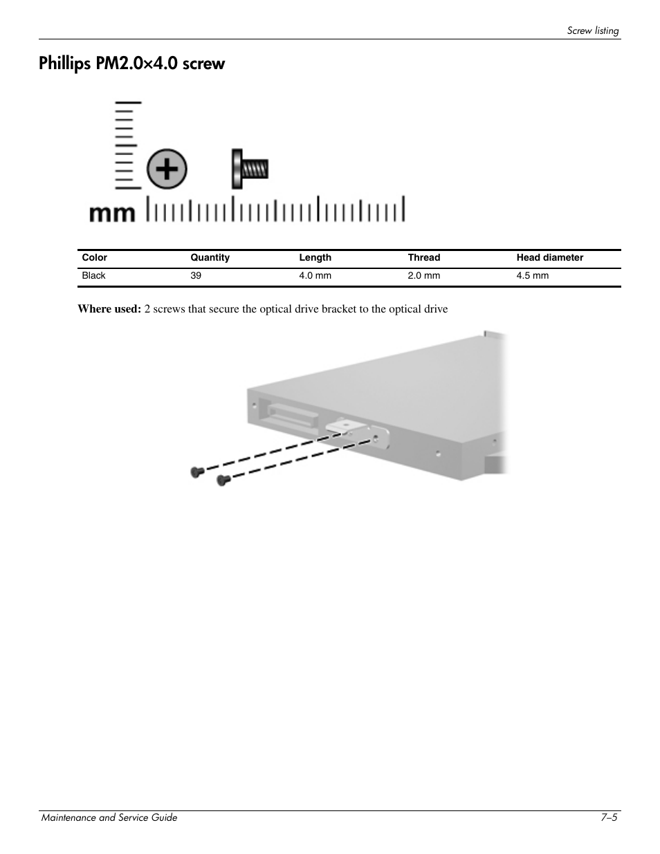 Phillips pm2.0×4.0 screw, Phillips pm2.0×4.0 screw –5 | HP PAVILION DV8 User Manual | Page 113 / 148