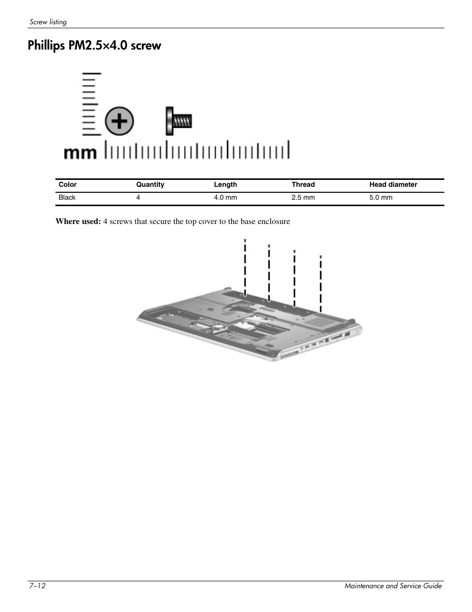 Phillips pm2.5×4.0 screw, Phillips pm2.5×4.0 screw –12 | HP PAVILION DV8 User Manual | Page 120 / 148