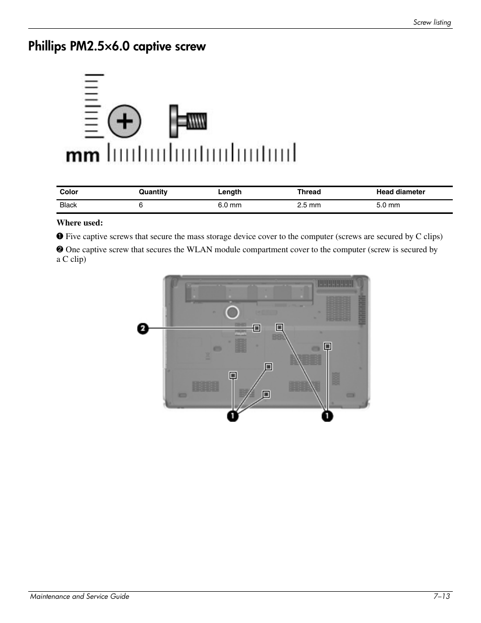 Phillips pm2.5×6.0 captive screw, Phillips pm2.5×6.0 captive screw –13 | HP PAVILION DV8 User Manual | Page 121 / 148