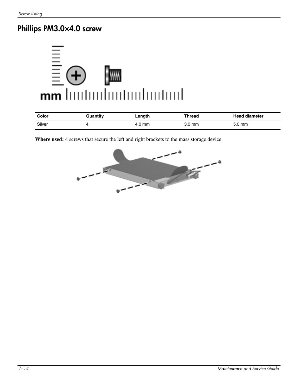 Phillips pm3.0×4.0 screw, Phillips pm3.0×4.0 screw –14 | HP PAVILION DV8 User Manual | Page 122 / 148