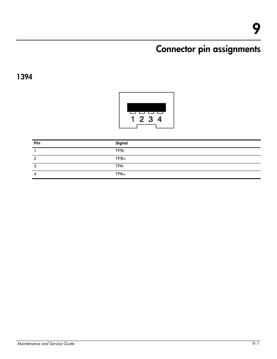 Connector pin assignments, 9 connector pin assignments | HP PAVILION DV8 User Manual | Page 130 / 148