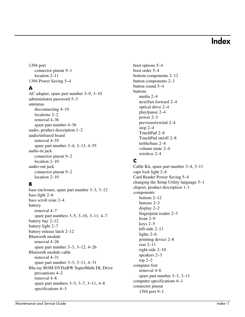Index | HP PAVILION DV8 User Manual | Page 144 / 148