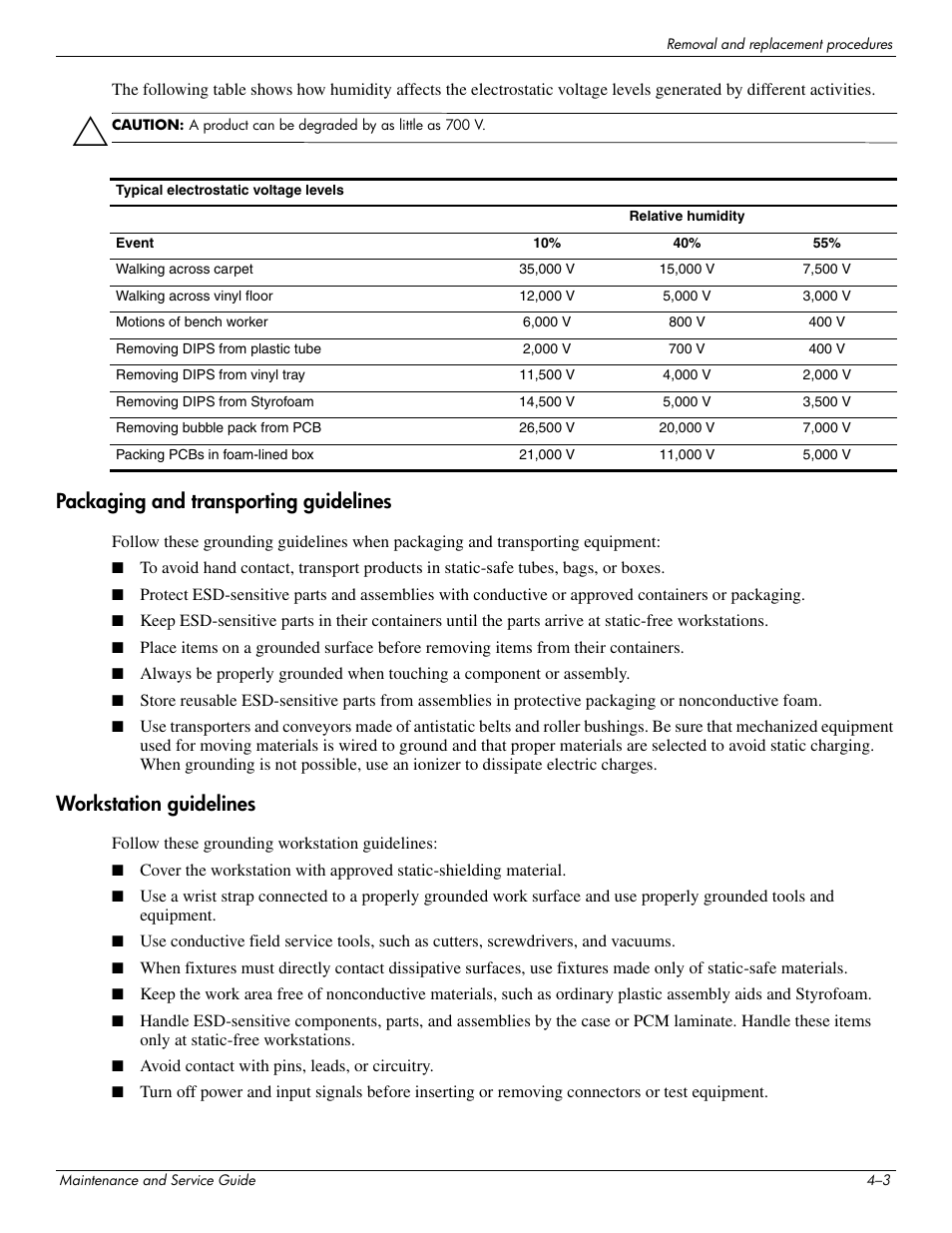 Packaging and transporting guidelines, Workstation guidelines | HP PAVILION DV8 User Manual | Page 37 / 148