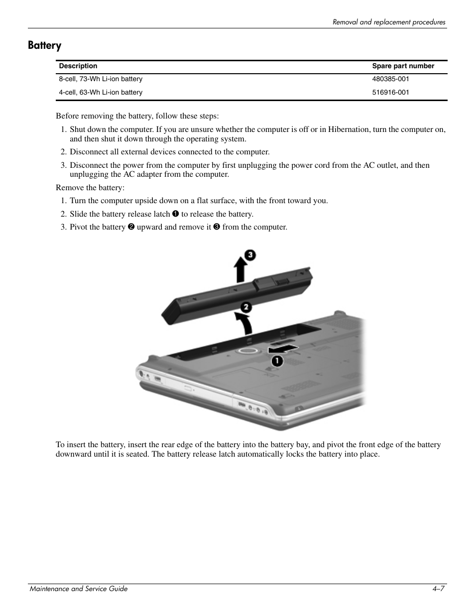 Battery, Battery –7 | HP PAVILION DV8 User Manual | Page 41 / 148