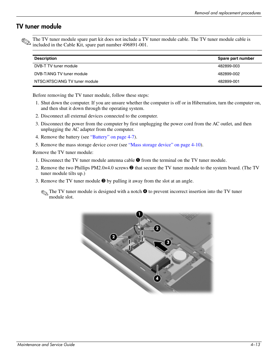 Tv tuner module, Tv tuner module –13 | HP PAVILION DV8 User Manual | Page 47 / 148