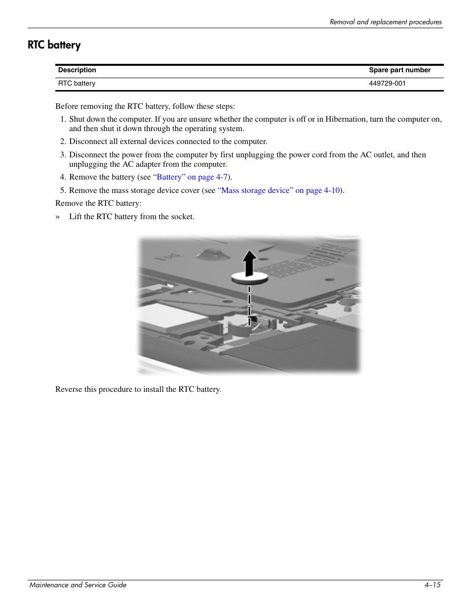 Rtc battery, Rtc battery –15 | HP PAVILION DV8 User Manual | Page 49 / 148