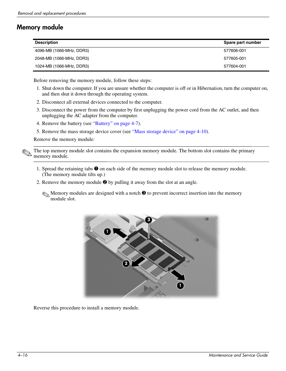 Memory module, Memory module –16 | HP PAVILION DV8 User Manual | Page 50 / 148